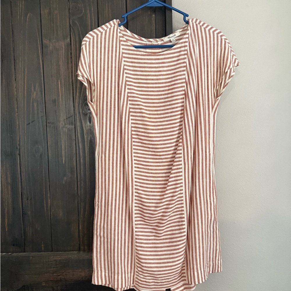 Madewell Tan and White Striped Mini Dress